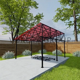 Треугольный навес красного цвета, сотовый поликарбонат 6500*6000